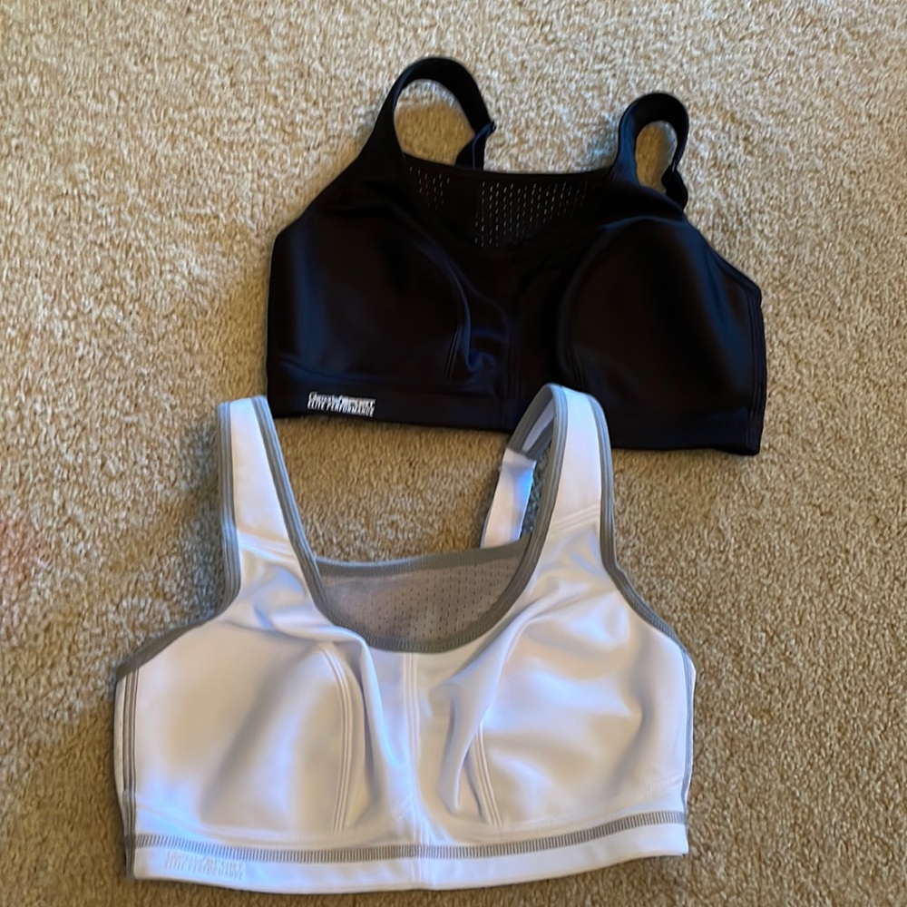 Glamorise sports bras 34D lot of two- Solid black-White with gray outline